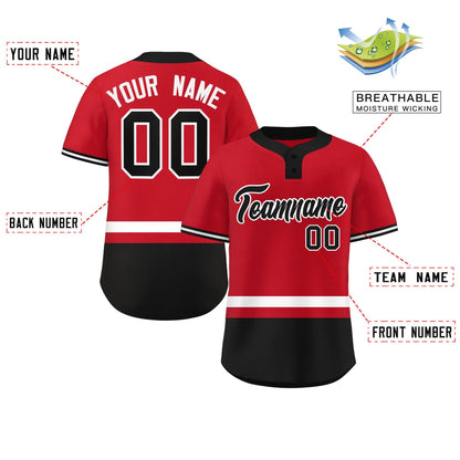 Custom Red White-Black Color Block Personalized Authentic Two-Button Baseball Jersey