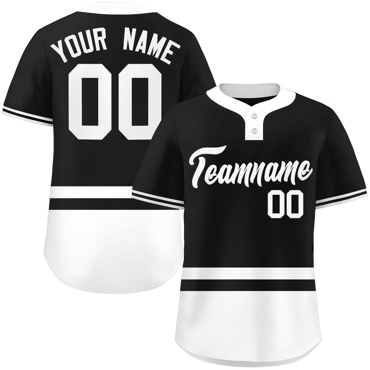 Custom Black White Color Block Personalized Authentic Two-Button Baseball Jersey