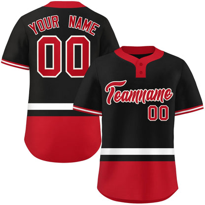 Custom Black White-Red Color Block Personalized Authentic Two-Button Baseball Jersey