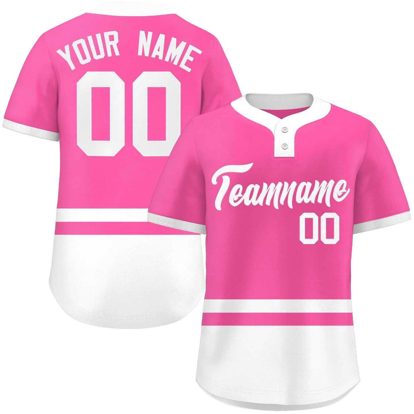 Custom Pink White Color Block Personalized Authentic Two-Button Baseball Jersey