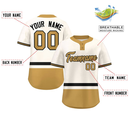 Custom Cream Black-Old Gold Color Block Personalized Authentic Two-Button Baseball Jersey