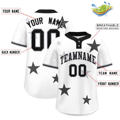 Custom White Black Personalized Star Graffiti Pattern Authentic Two-Button Baseball Jersey