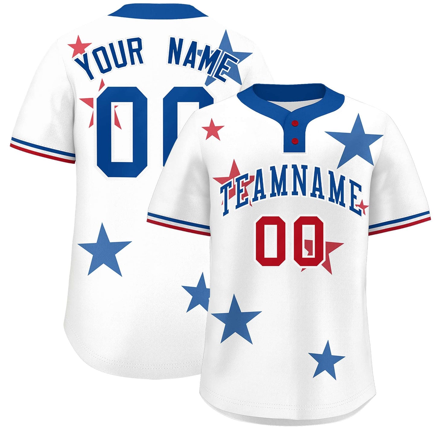 Custom White Royal Personalized Star Graffiti Pattern Authentic Two-Button Baseball Jersey