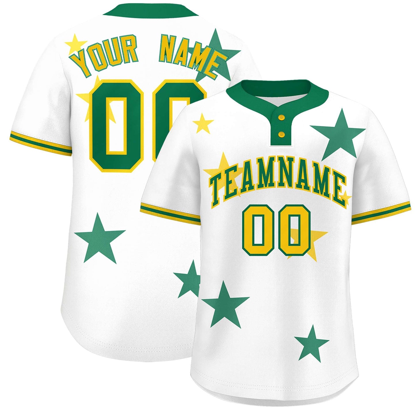 Custom White Kelly Green Personalized Star Graffiti Pattern Authentic Two-Button Baseball Jersey