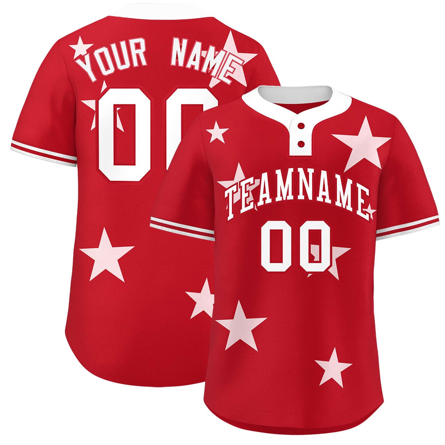 Custom Red White Personalized Star Graffiti Pattern Authentic Two-Button Baseball Jersey