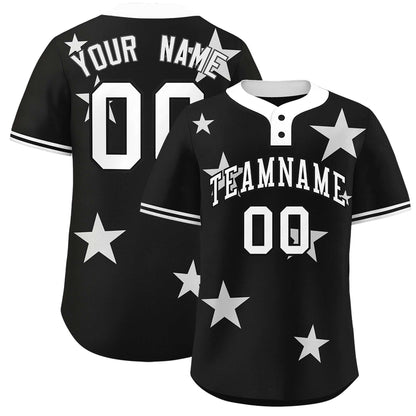 Custom Black White Personalized Star Graffiti Pattern Authentic Two-Button Baseball Jersey