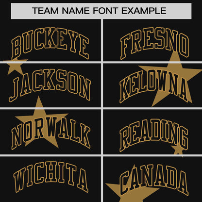 Custom Black Old Gold Personalized Star Graffiti Pattern Authentic Two-Button Baseball Jersey