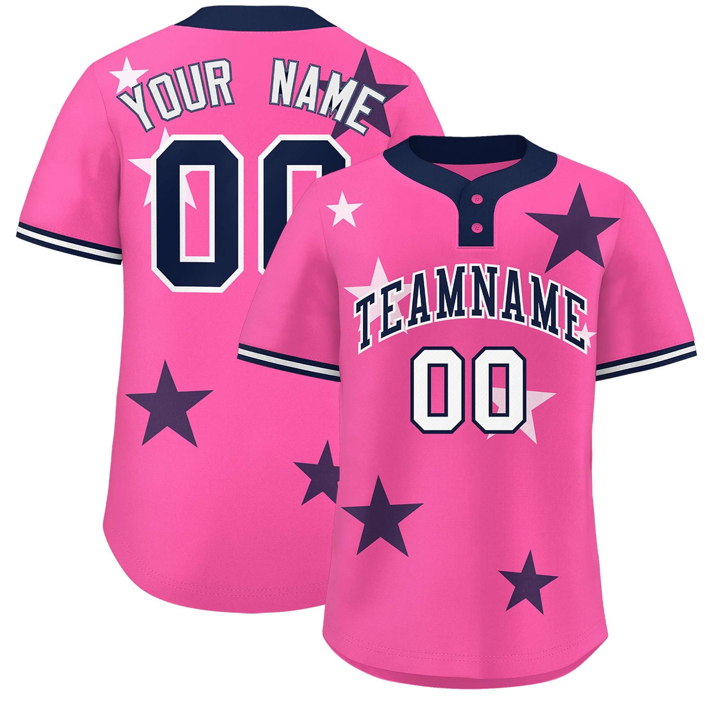 Custom Pink Navy Personalized Star Graffiti Pattern Authentic Two-Button Baseball Jersey