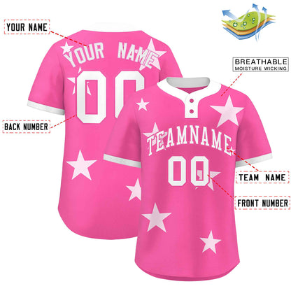 Custom Pink White Personalized Star Graffiti Pattern Authentic Two-Button Baseball Jersey