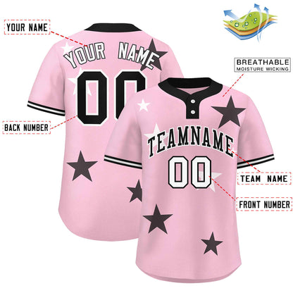 Custom Light Pink Black Personalized Star Graffiti Pattern Authentic Two-Button Baseball Jersey