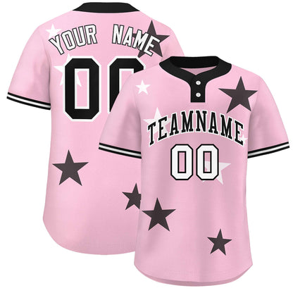 Custom Light Pink Black Personalized Star Graffiti Pattern Authentic Two-Button Baseball Jersey