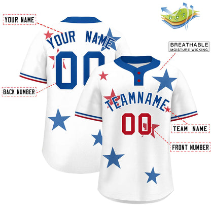 Custom White Royal Personalized Star Graffiti Pattern Authentic Two-Button Baseball Jersey