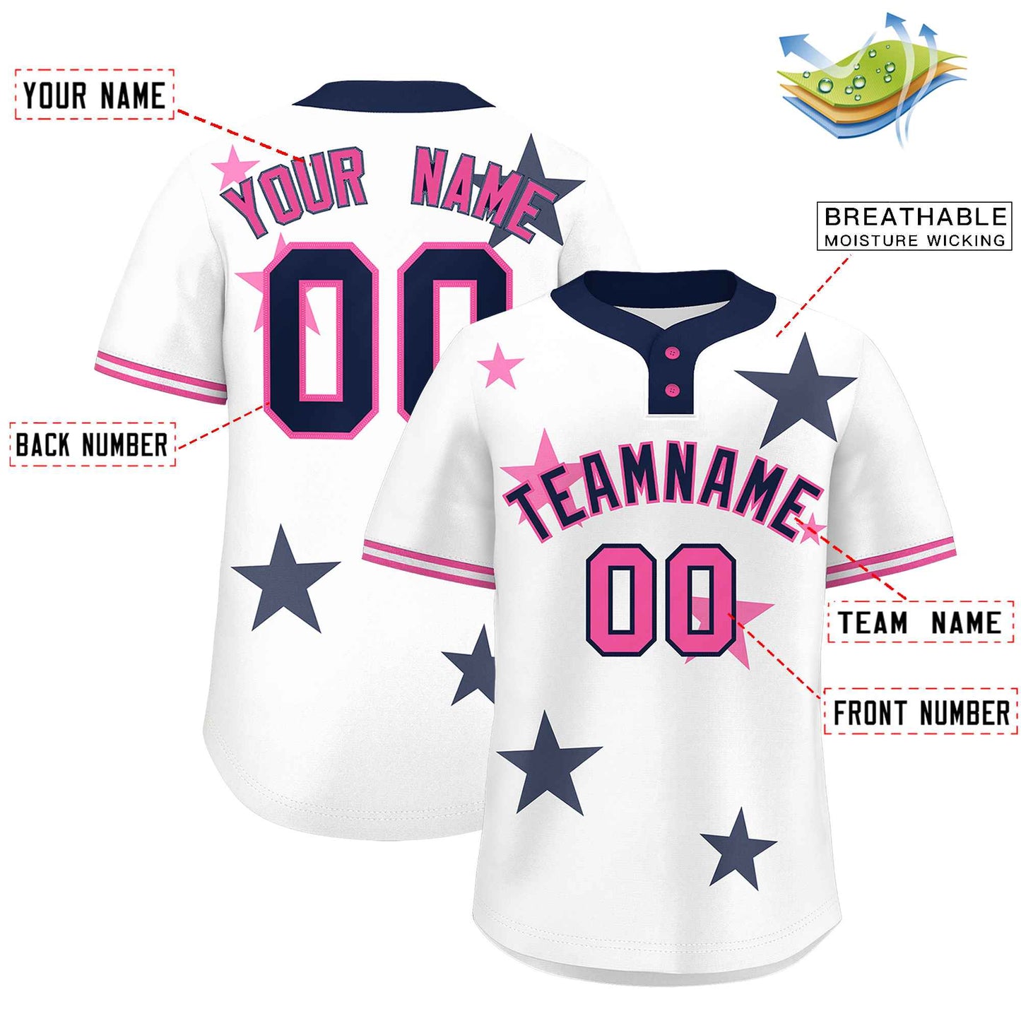 Custom White Navy Personalized Star Graffiti Pattern Authentic Two-Button Baseball Jersey