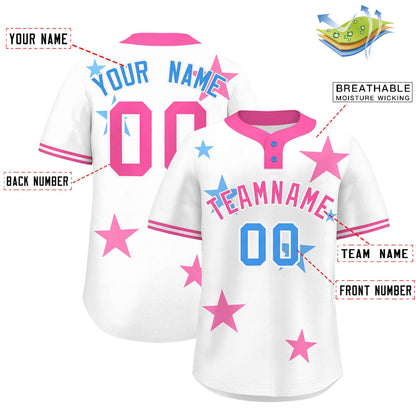 Custom White Pink Personalized Star Graffiti Pattern Authentic Two-Button Baseball Jersey