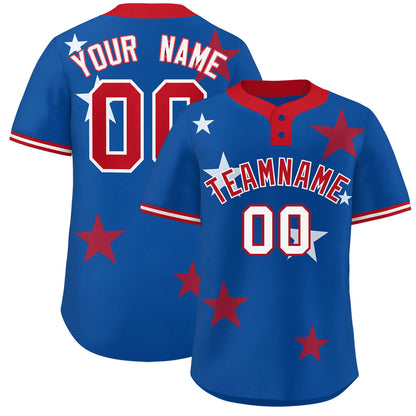 Custom Royal Red Personalized Star Graffiti Pattern Authentic Two-Button Baseball Jersey