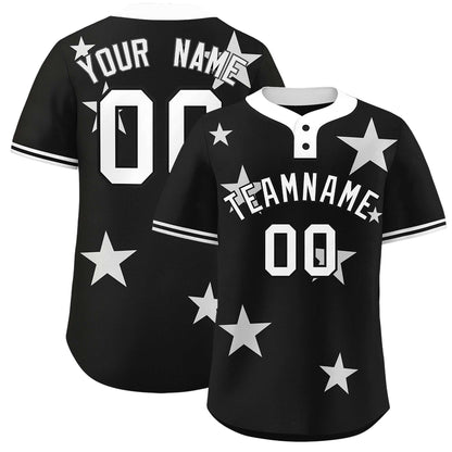 Custom Black White Personalized Star Graffiti Pattern Authentic Two-Button Baseball Jersey