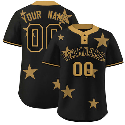 Custom Black Old Gold Personalized Star Graffiti Pattern Authentic Two-Button Baseball Jersey