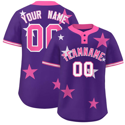 Custom Purple Pink Personalized Star Graffiti Pattern Authentic Two-Button Baseball Jersey