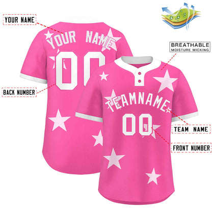 Custom Pink White Personalized Star Graffiti Pattern Authentic Two-Button Baseball Jersey