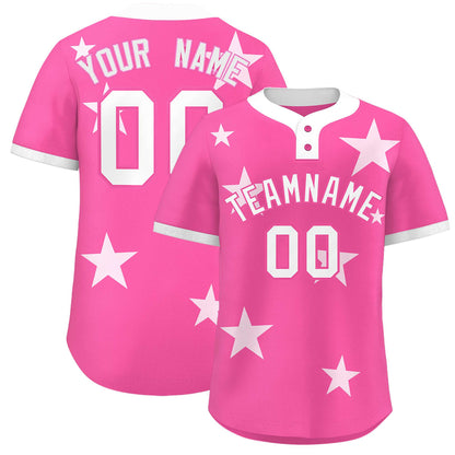 Custom Pink White Personalized Star Graffiti Pattern Authentic Two-Button Baseball Jersey