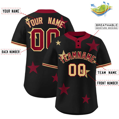 Custom Black Crimson Personalized Star Graffiti Pattern Authentic Two-Button Baseball Jersey