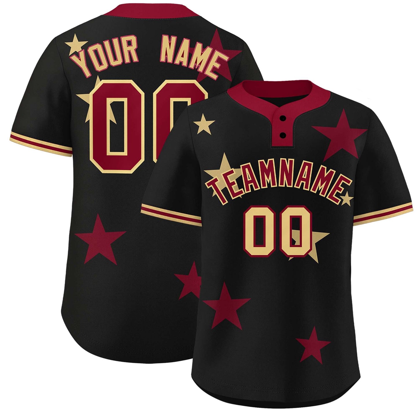 Custom Black Crimson Personalized Star Graffiti Pattern Authentic Two-Button Baseball Jersey