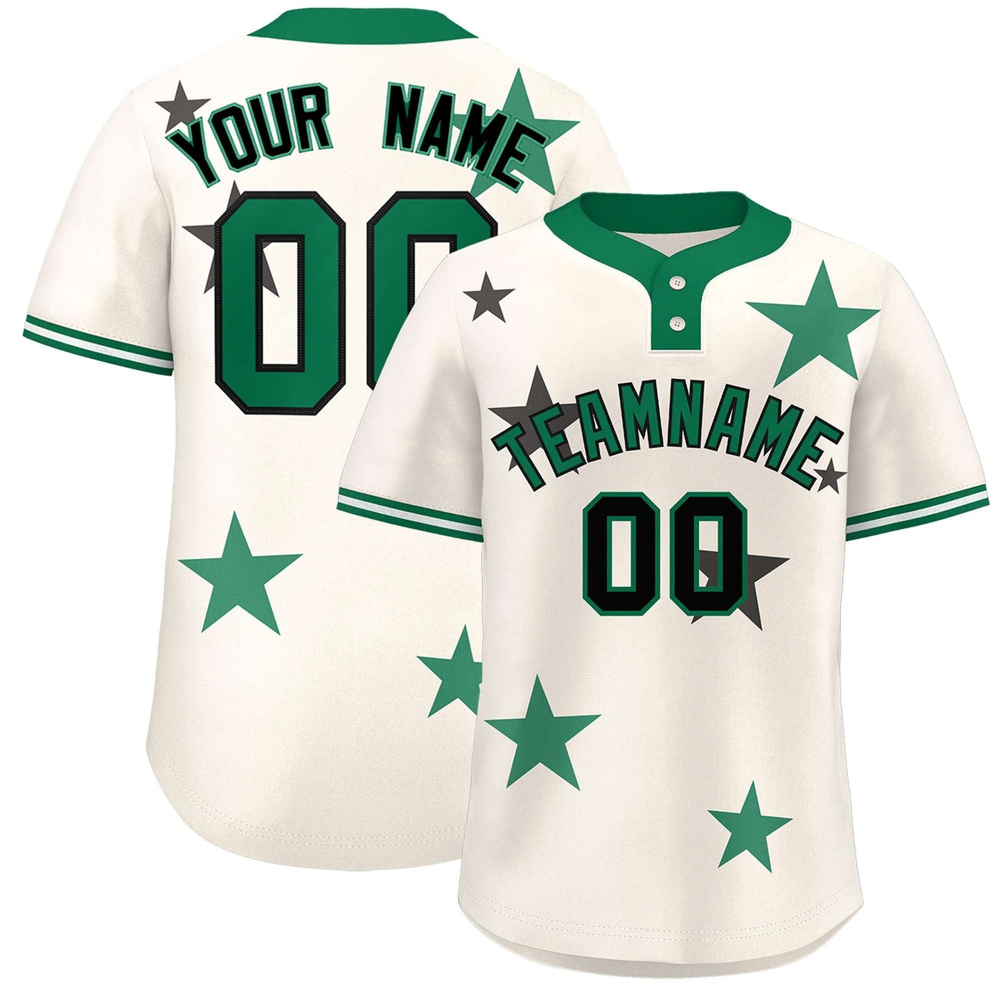 Custom Cream Kelly Green Personalized Star Graffiti Pattern Authentic Two-Button Baseball Jersey