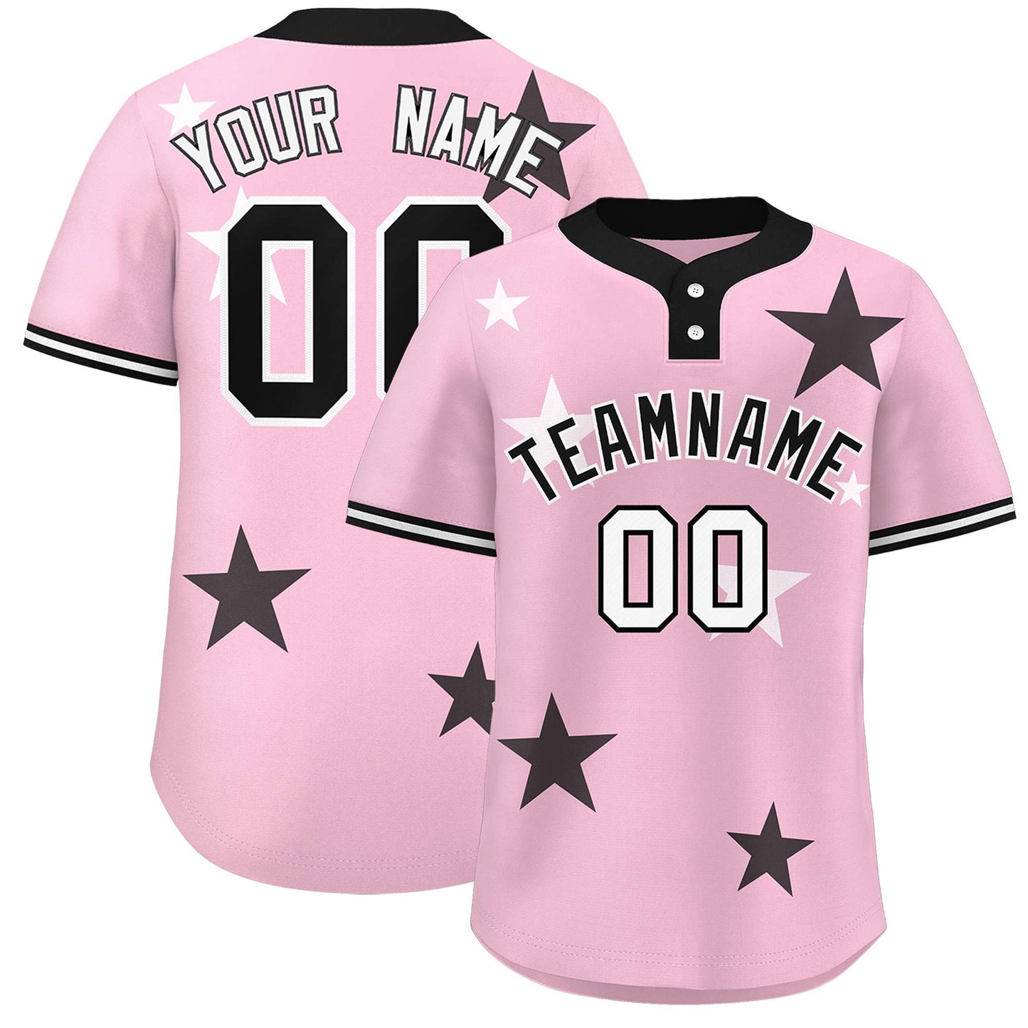 Custom Light Pink Black Personalized Star Graffiti Pattern Authentic Two-Button Baseball Jersey