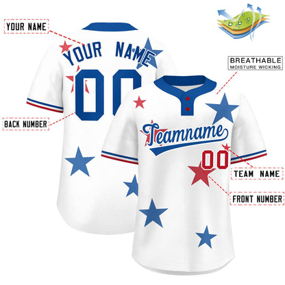 Custom White Royal Personalized Star Graffiti Pattern Authentic Two-Button Baseball Jersey