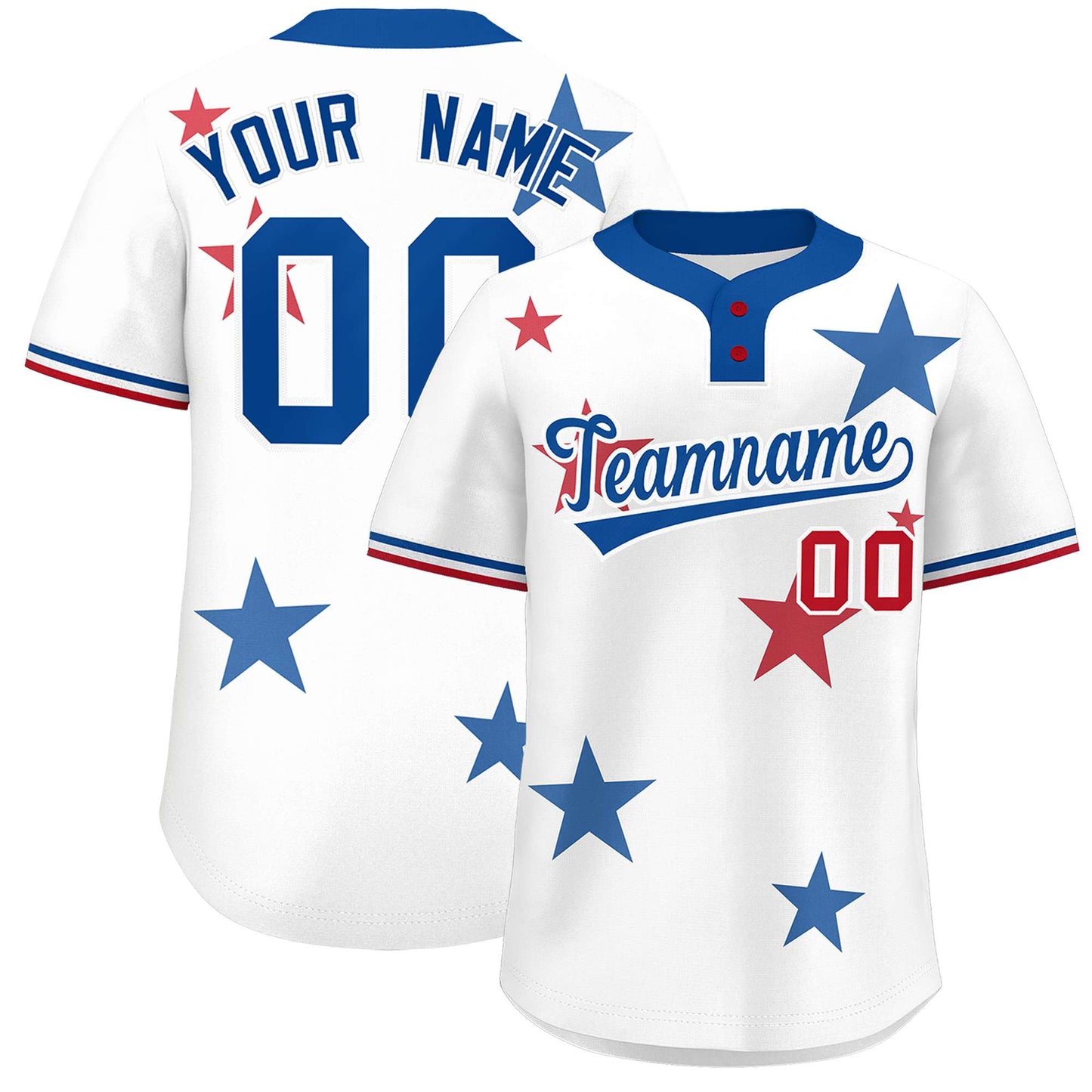 Custom White Royal Personalized Star Graffiti Pattern Authentic Two-Button Baseball Jersey