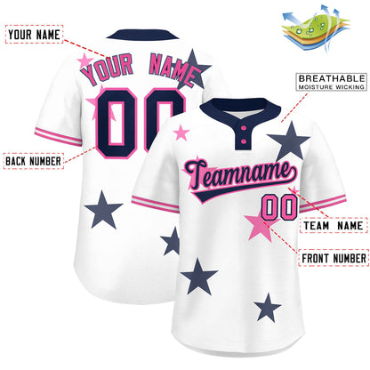 Custom White Navy Personalized Star Graffiti Pattern Authentic Two-Button Baseball Jersey