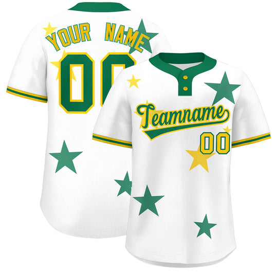 Custom White Kelly Green Personalized Star Graffiti Pattern Authentic Two-Button Baseball Jersey