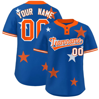 Custom Royal Orange Personalized Star Graffiti Pattern Authentic Two-Button Baseball Jersey