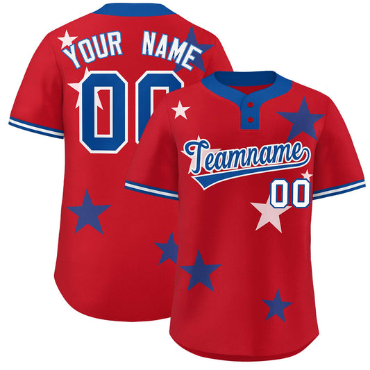 Custom Red Royal Personalized Star Graffiti Pattern Authentic Two-Button Baseball Jersey