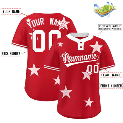 Custom Red White Personalized Star Graffiti Pattern Authentic Two-Button Baseball Jersey