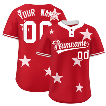 Custom Red White Personalized Star Graffiti Pattern Authentic Two-Button Baseball Jersey