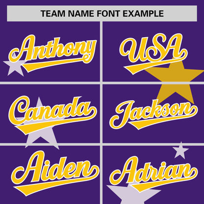 Custom Purple Gold Personalized Star Graffiti Pattern Authentic Two-Button Baseball Jersey