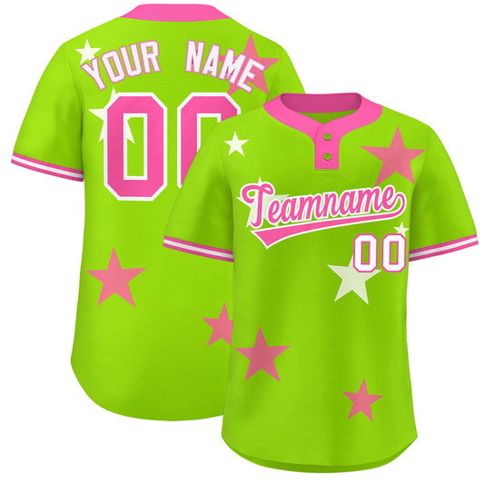 Custom Neon Green Pink Personalized Star Graffiti Pattern Authentic Two-Button Baseball Jersey