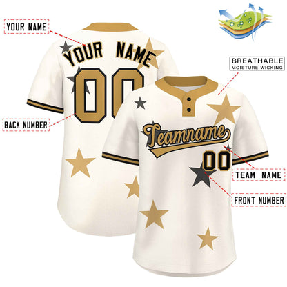 Custom Cream Old Gold Personalized Star Graffiti Pattern Authentic Two-Button Baseball Jersey