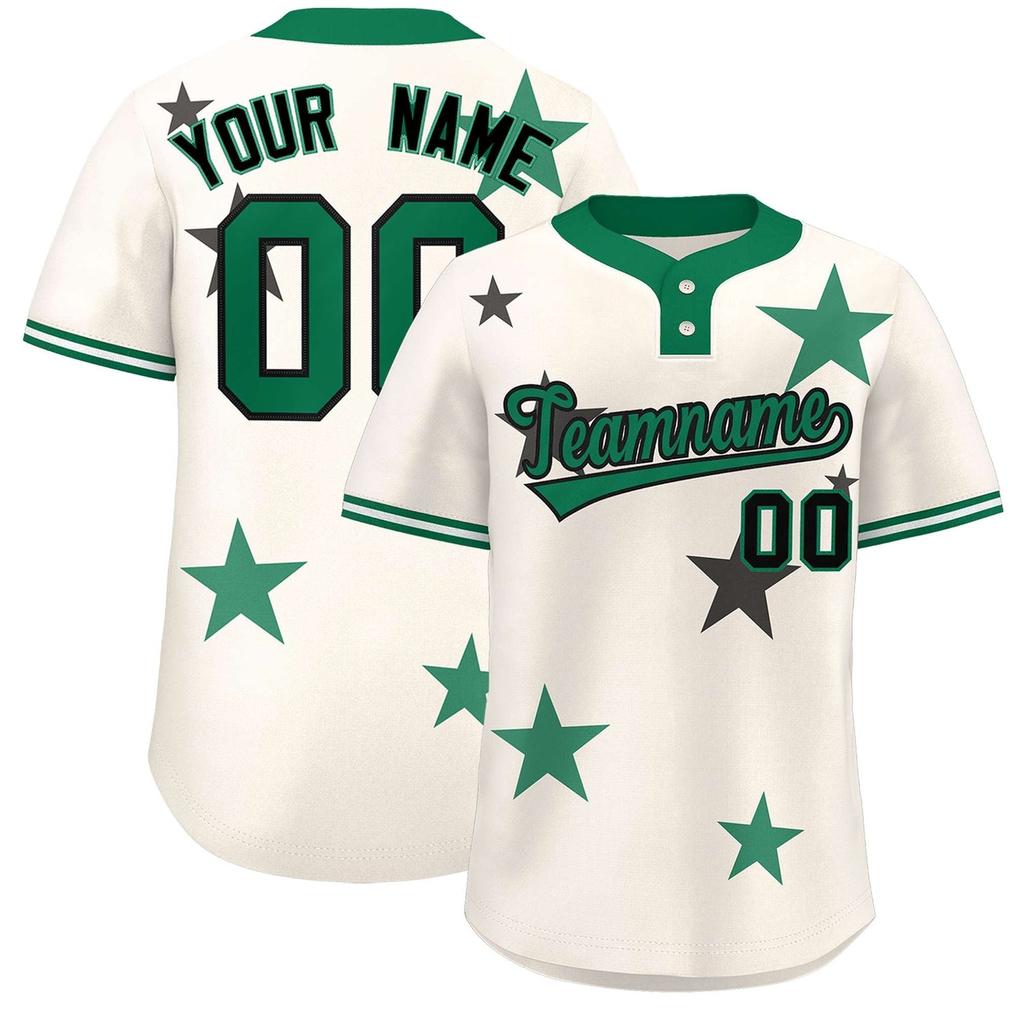 Custom Cream Kelly Green Personalized Star Graffiti Pattern Authentic Two-Button Baseball Jersey