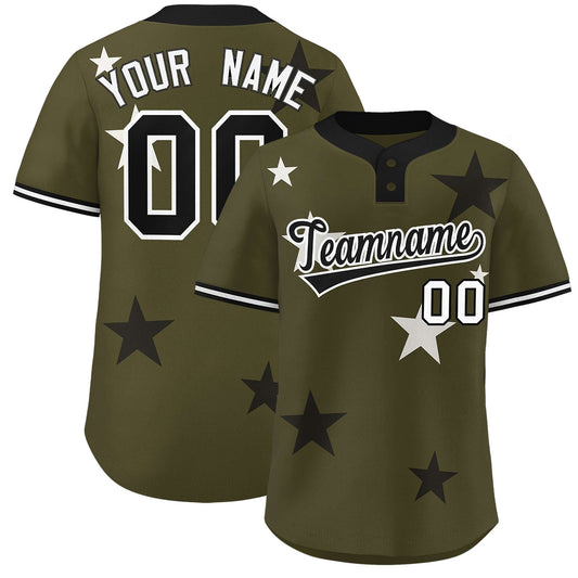 Custom Olive Black Personalized Star Graffiti Pattern Authentic Two-Button Baseball Jersey