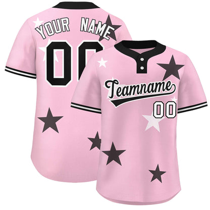 Custom Light Pink Black Personalized Star Graffiti Pattern Authentic Two-Button Baseball Jersey