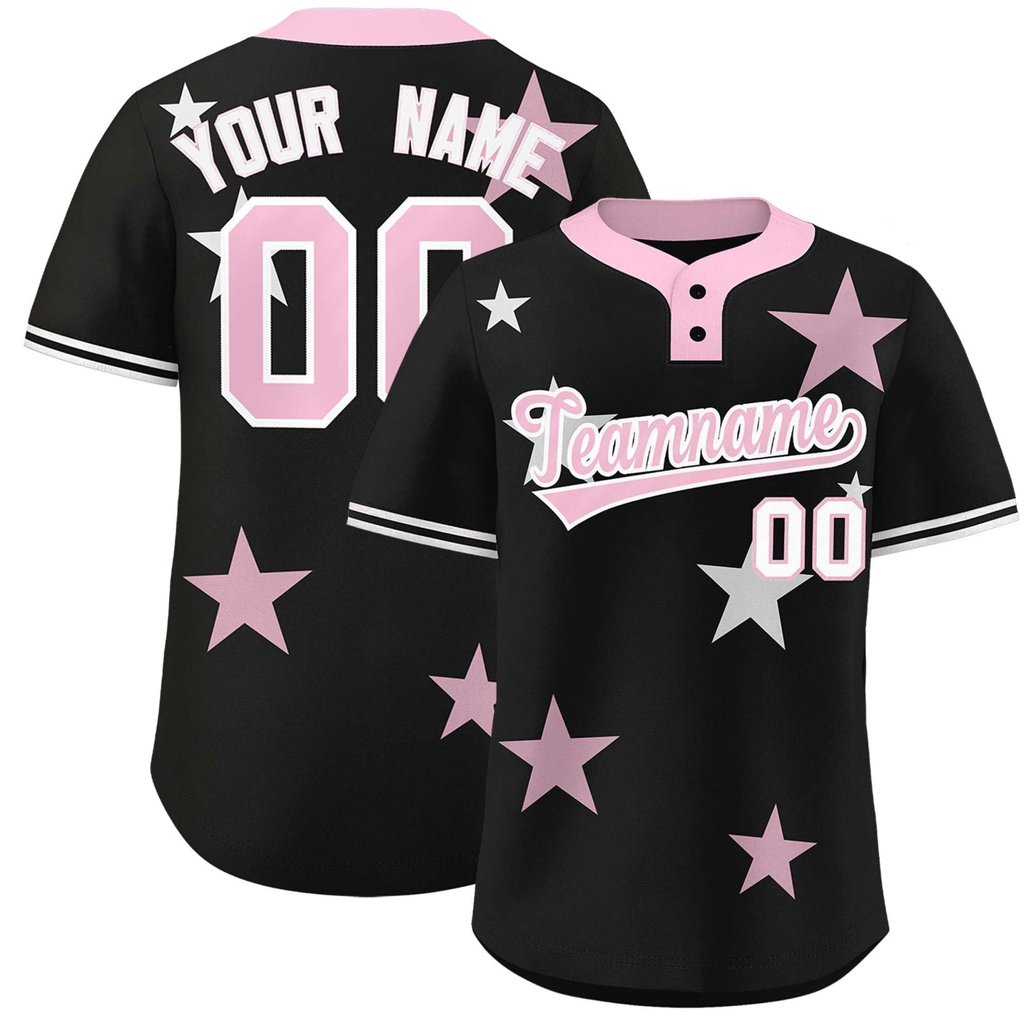 Custom Black Light Pink Personalized Star Graffiti Pattern Authentic Two-Button Baseball Jersey