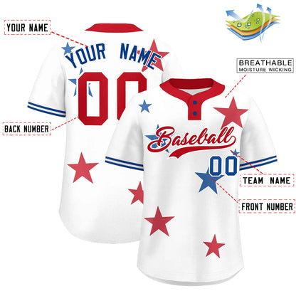 Custom White Red Personalized Star Graffiti Pattern Authentic Two-Button Baseball Jersey