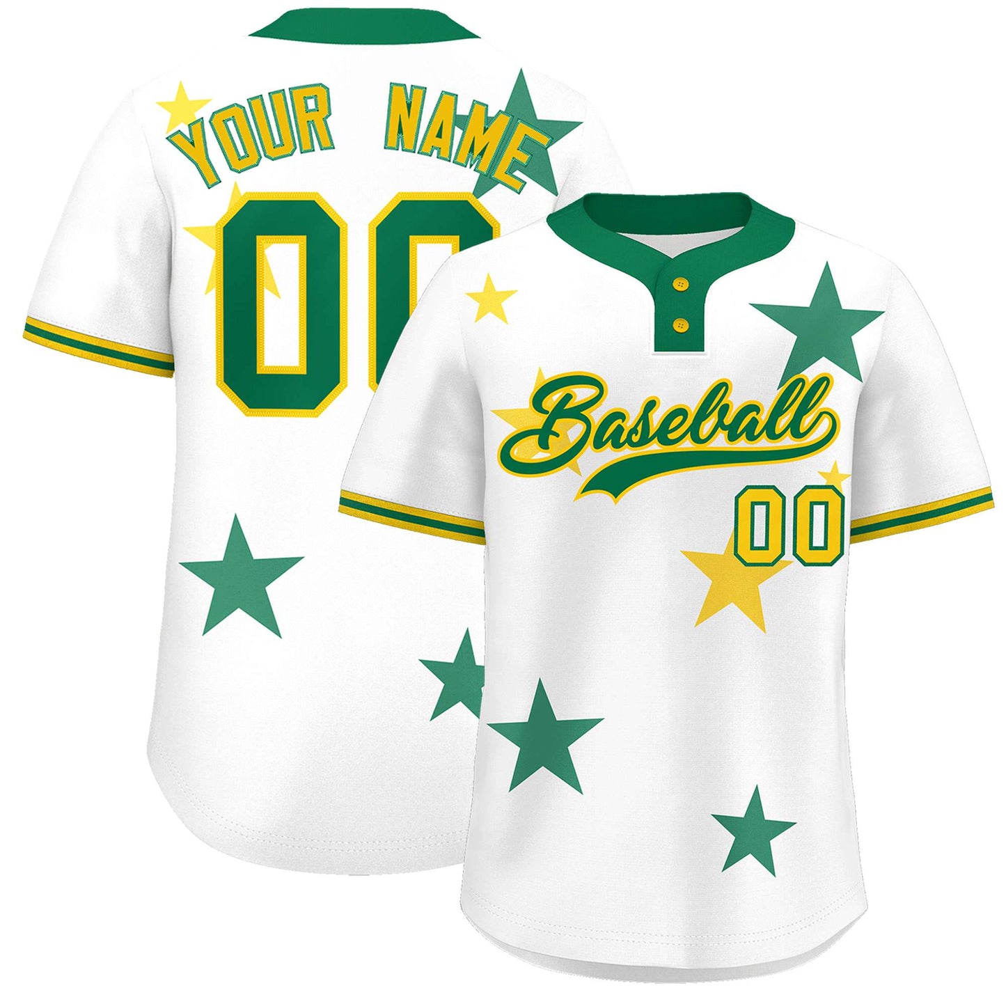 Custom White Kelly Green Personalized Star Graffiti Pattern Authentic Two-Button Baseball Jersey