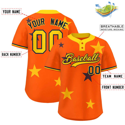 Custom Orange Gold Personalized Star Graffiti Pattern Authentic Two-Button Baseball Jersey