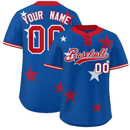 Custom Royal Red Personalized Star Graffiti Pattern Authentic Two-Button Baseball Jersey