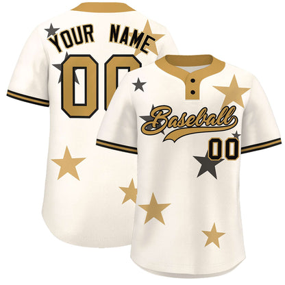 Custom Cream Old Gold Personalized Star Graffiti Pattern Authentic Two-Button Baseball Jersey