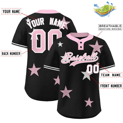 Custom Black Light Pink Personalized Star Graffiti Pattern Authentic Two-Button Baseball Jersey