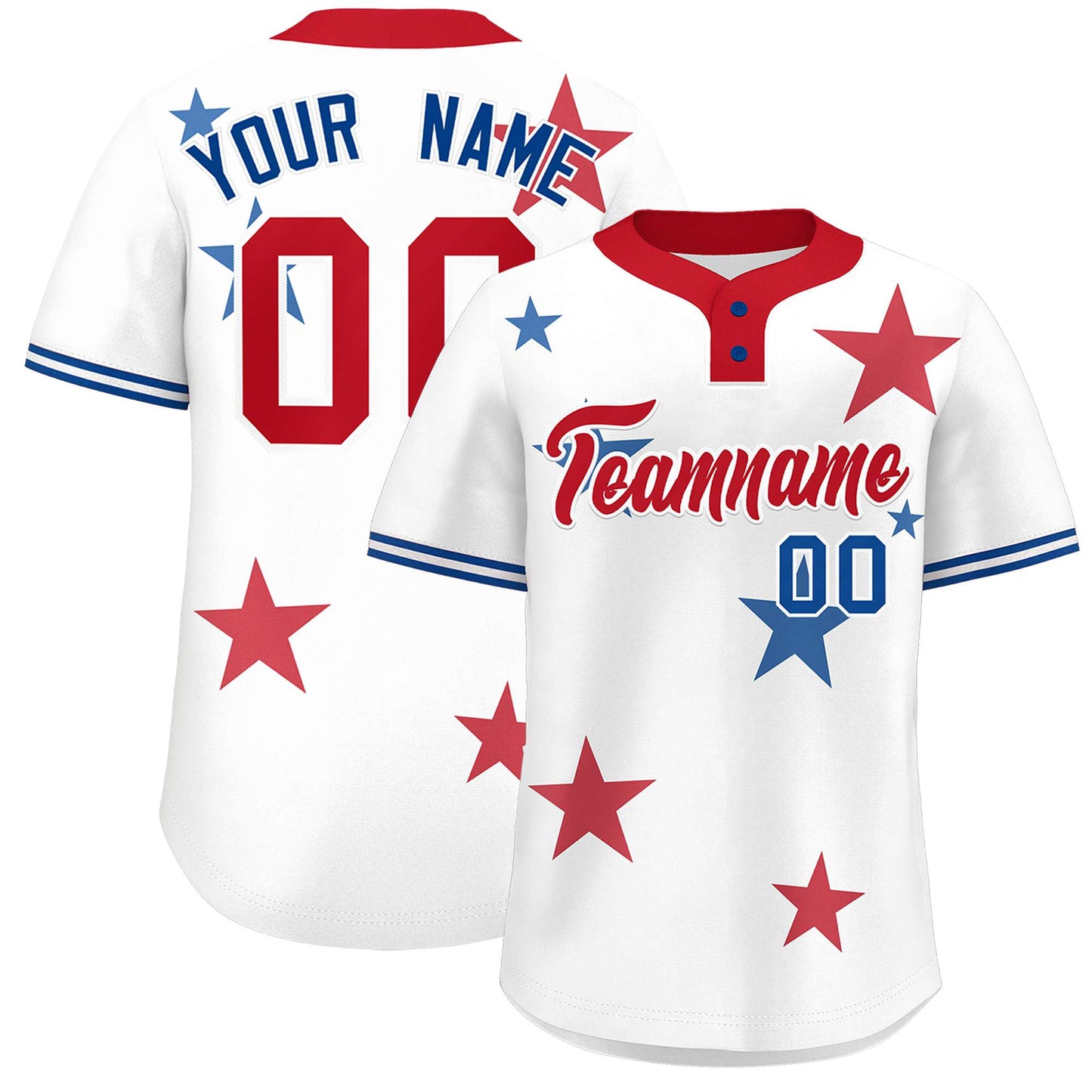 Custom White Red Personalized Star Graffiti Pattern Authentic Two-Button Baseball Jersey